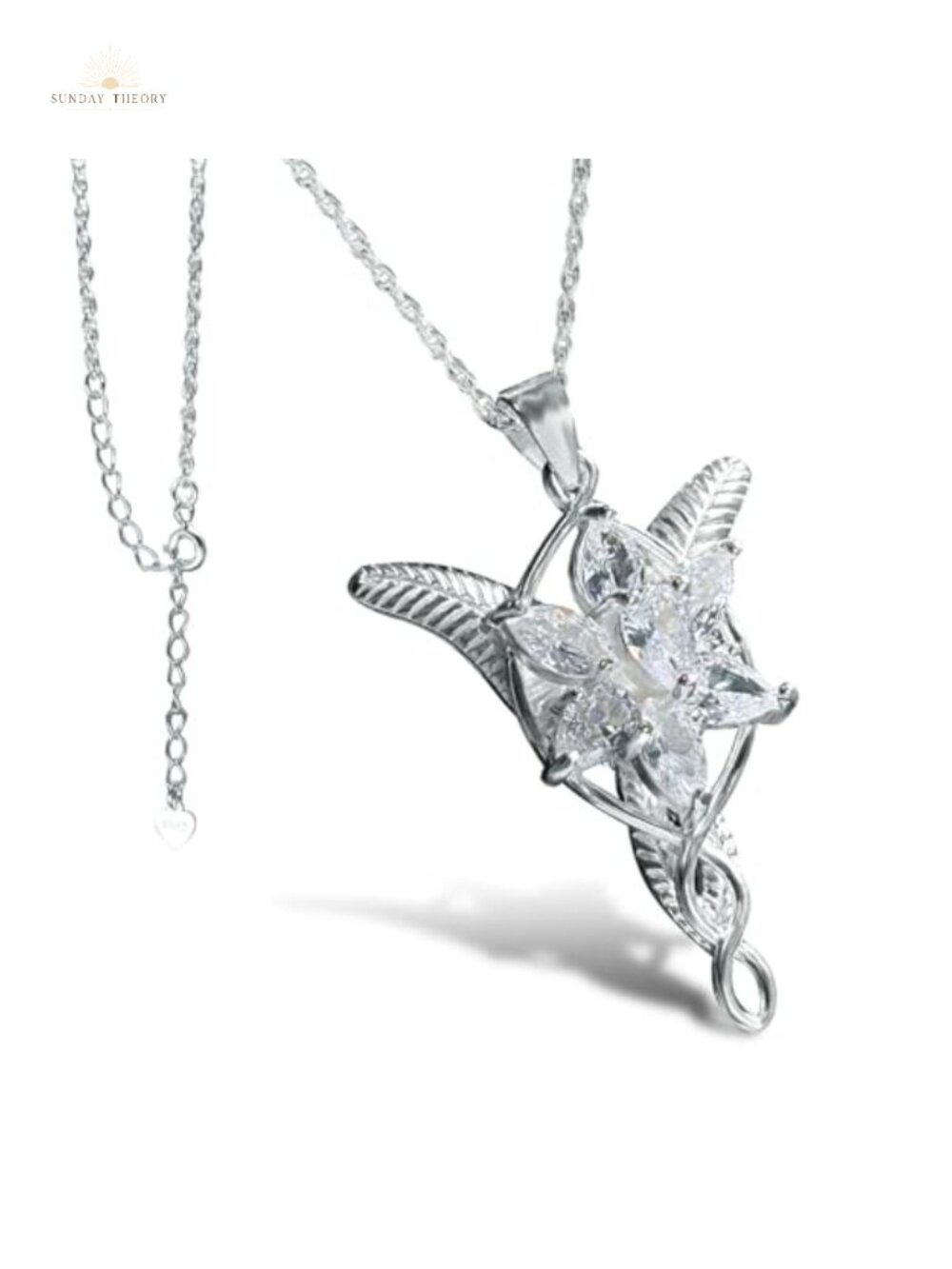 Sterling Silver Arwen Evenstar Pendant Necklace with Cubic Zirconia for Women